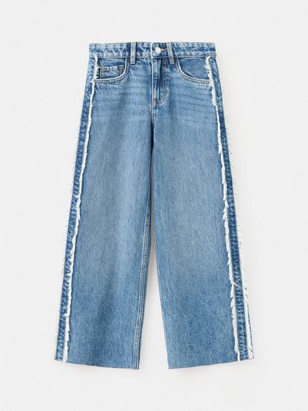 Mango Kids' Frayed Seams Wide Leg Jeans, Blue, Blue