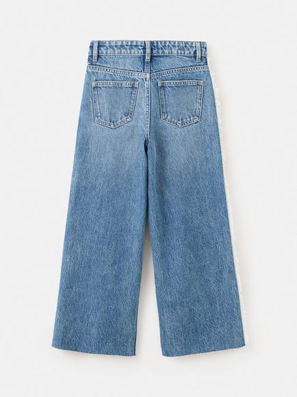 Mango Kids' Frayed Seams Wide Leg Jeans, Blue - view 2, Blue