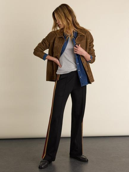 Baukjen Marjorie Side Stripe Wide Leg Trousers, containing LENZING™ ECOVERO™ Viscose, Black, Black