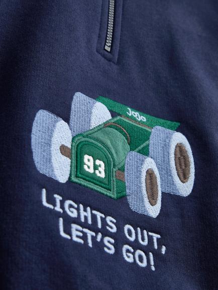 JoJo Maman Bébé Kids' Car Applique Half Zip Sweatshirt, Navy Blue - view 2, Navy Blue