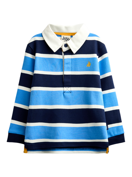JoJo Maman Bébé Kids' Classic Stripe Rugby Top, Blue, Blue