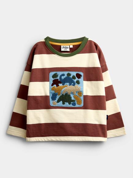 JoJo Maman Bébé Kids' Dino Long Sleeve Top, Brown/Multi, Brown/Multi