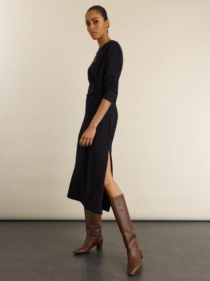 Baukjen Ana Twist Front Organic Cotton Rich A-Line Midi Dress, Black - view 2, Black