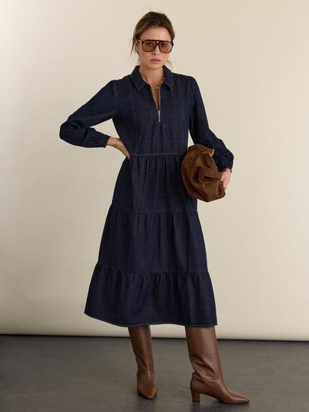 Baukjen Cody Organic Cotton Denim Midi Dress, Dark Blue, Dark Blue