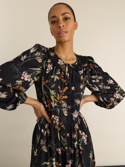 Baukjen Emily Floral Fit and Flare Midi Dress, Black - view 2, Black