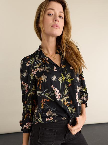 Baukjen Sabrina Floral Long Sleeve Top, Black, Black