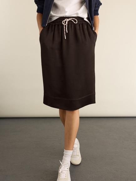 Baukjen Kai Drawstring Flared Midi Skirt, Dark Chocolate, Dark Chocolate