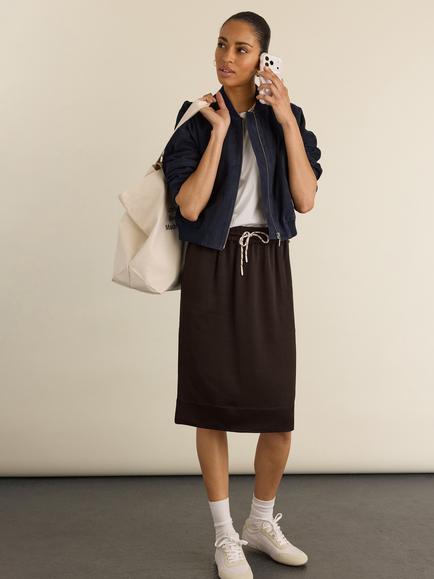 Baukjen Kai Drawstring Flared Midi Skirt, Dark Chocolate - view 2, Dark Chocolate
