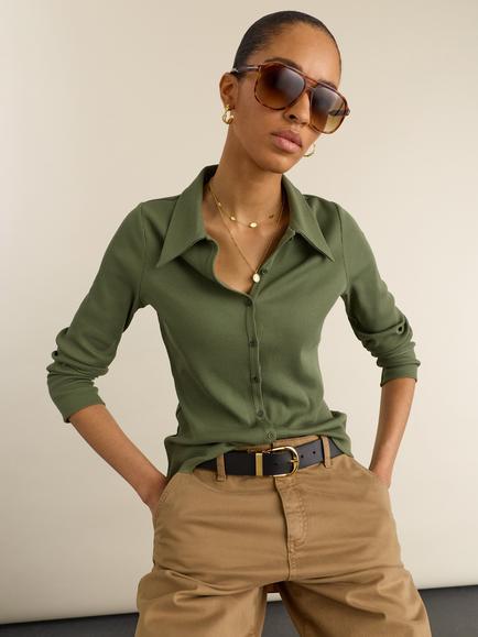Baukjen Kelly Ribbed Jersey Top, Light Khaki