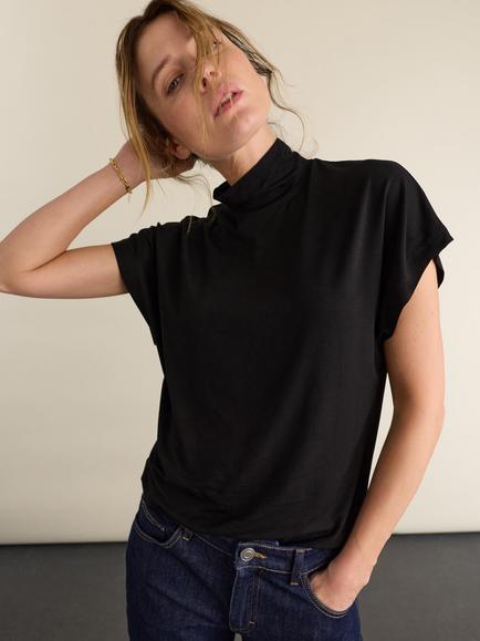 Baukjen Mia High Neck Jersey Top, containing LENZING™ ECOVERO™ Viscose, Black - view 2, Black