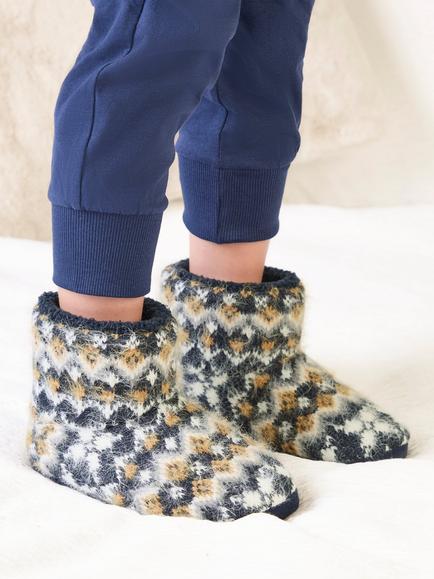 totes Kids' Fair Isle Knitted Boot Slippers, Navy - view 2, Navy