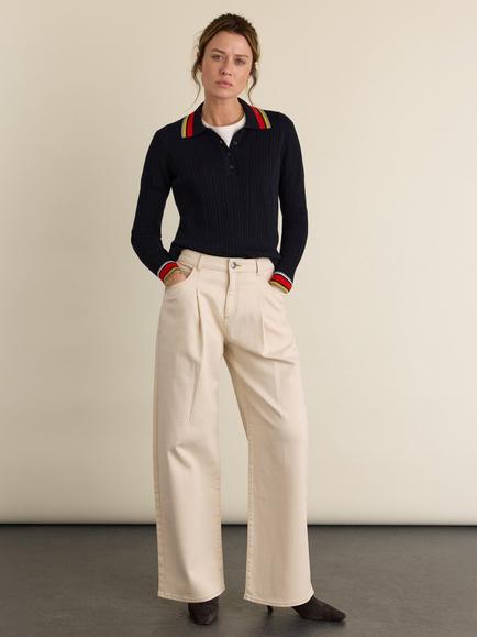 Baukjen Nora Merino Wool Polo Neck Cardigan, Navy - view 2, Navy