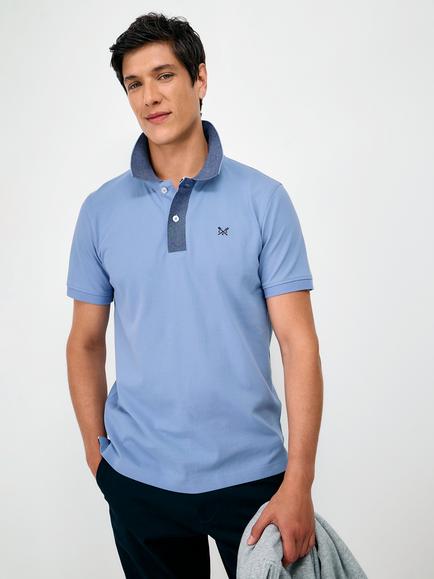 Crew Clothing Zig Zag Stitch Collar Polo Shirt, Airforce Blue, Airforce Blue