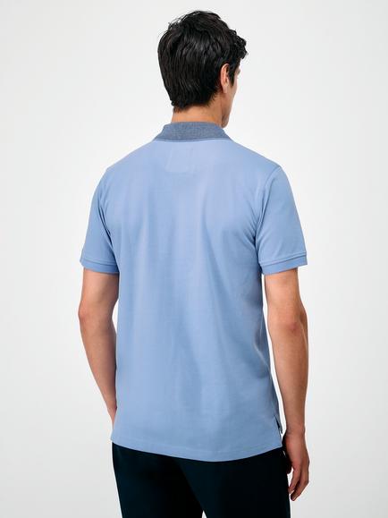 Crew Clothing Zig Zag Stitch Collar Polo Shirt, Airforce Blue - view 2, Airforce Blue