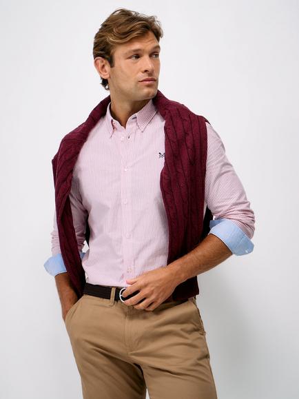 Crew Clothing Stripe Cotton Oxford Shirt, Crimson Red, Crimson Red