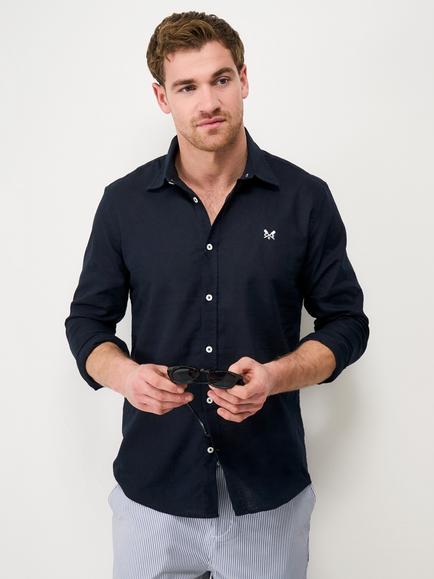 Crew Clothing Linen Cotton Blend Shirt, Navy Blue