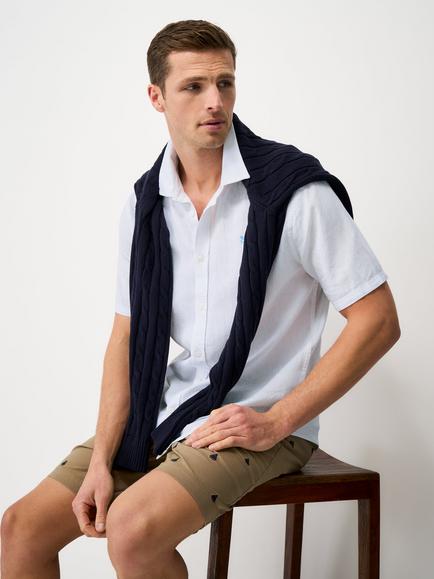 Crew Clothing Short Sleeve Linen Cotton Blend Shirt, Winter White, Winter White