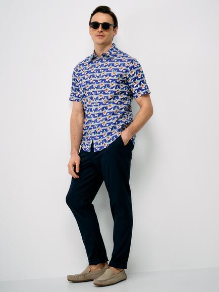 Crew Clothing Tropical Print Linen Cotton Blend Shirt, Bright Blue/Multi, Bright Blue/Multi
