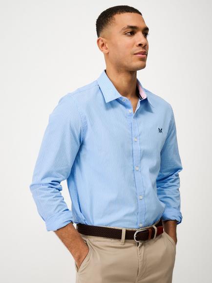 Crew Clothing Slim Fit Stripe Cotton Poplin Shirt, Light Blue