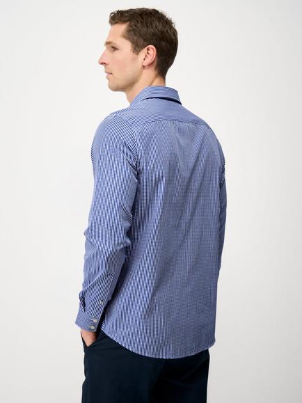 Crew Clothing Slim Fit Check Cotton Shirt, Dark Blue/White - view 2, Dark Blue/White