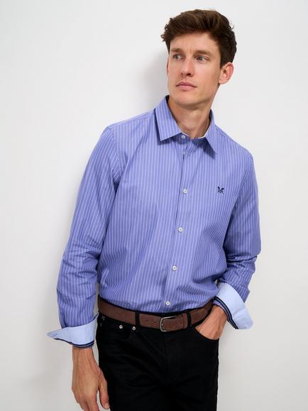 Crew Clothing Poplin Micro Stripe Classic Fit Shirt, Multi Blue, Multi Blue