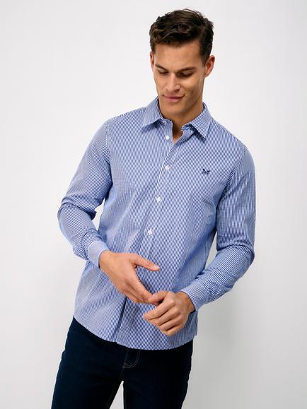 Crew Clothing Check Cotton Shirt, Dark Blue/White, Dark Blue/White