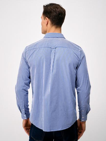 Crew Clothing Check Cotton Shirt, Dark Blue/White - view 2, Dark Blue/White