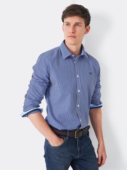 Crew Clothing Slim Fit Micro Gingham Check Cotton Shirt, Mid Blue, Mid Blue