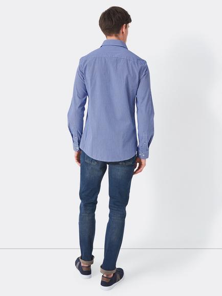 Crew Clothing Slim Fit Micro Gingham Check Cotton Shirt, Mid Blue - view 2, Mid Blue