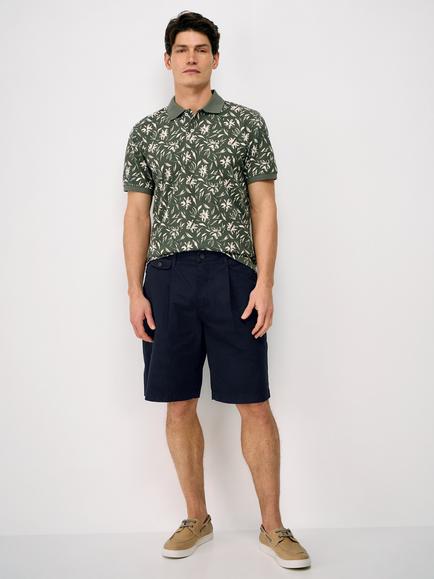 Crew Clothing Pleated Cotton Blend Shorts, Navy Blue