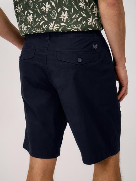 Crew Clothing Pleated Cotton Blend Shorts - view 2, Navy Blue