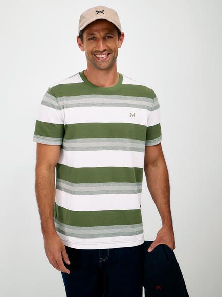 Crew Clothing Interest Stripe Oxford T-Shirt, Olive Green, Olive Green