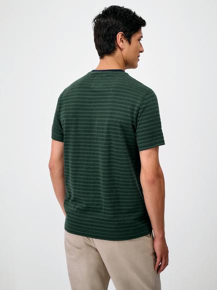 Crew Clothing Birdseye Multi-Stripe T-Shirt - view 2, Dark Green