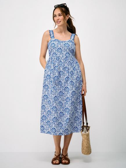 Crew Clothing Paloma Cotton Strappy Midi Dress, Blue, Blue