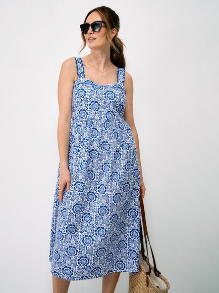 Crew Clothing Paloma Cotton Strappy Midi Dress, Blue - view 2, Blue