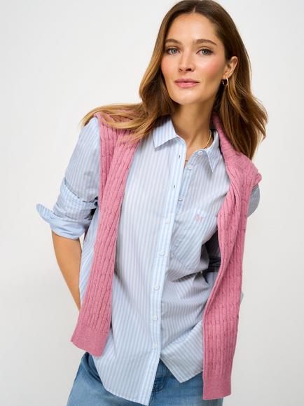 Crew Clothing Cotton Stripe Long Sleeve Shirt, Light Blue, Light Blue