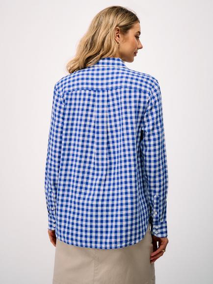Crew Clothing Gingham Relaxed Fit Linen Blend Shirt, Navy Blue - view 2, Navy Blue