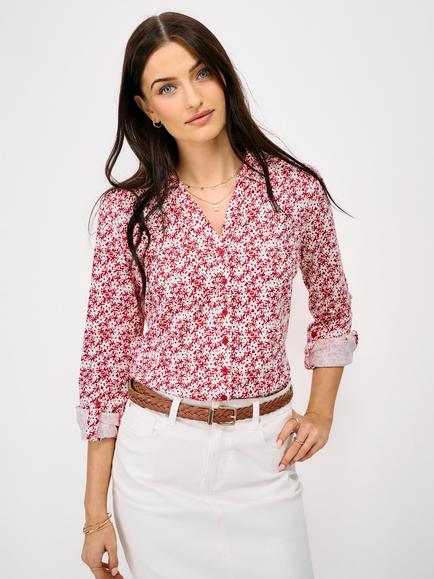 Crew Clothing Floral Print Jersey Shirt, Red, Red