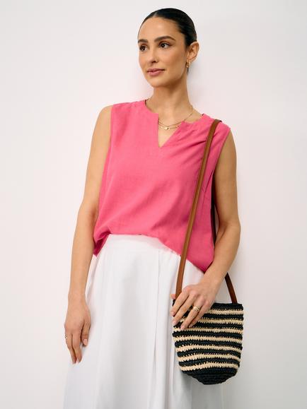 Crew Clothing Shelley Linen Blend Sleeveless Top, Raspberry Pink, Raspberry Pink