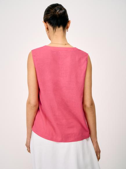 Crew Clothing Shelley Linen Blend Sleeveless Top, Raspberry Pink - view 2, Raspberry Pink