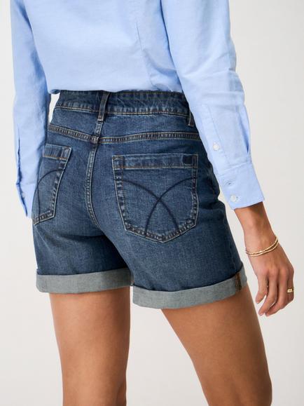Crew Clothing Cotton Denim Shorts, Mid Blue - view 2, Mid Blue