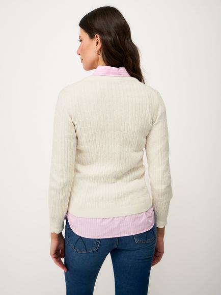 Crew Clothing Heritage V Neck Cable Knit Jumper, White - view 2, White