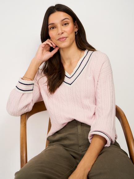Crew Clothing Relaxed Cable Knit Cricket Jumper, Light Pink, Light Pink