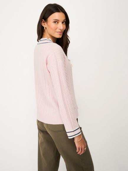 Crew Clothing Relaxed Cable Knit Cricket Jumper, Light Pink - view 2, Light Pink