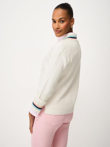 Crew Clothing Relaxed Cable Knit Cricket Jumper, White/Multi - view 2, White/Multi