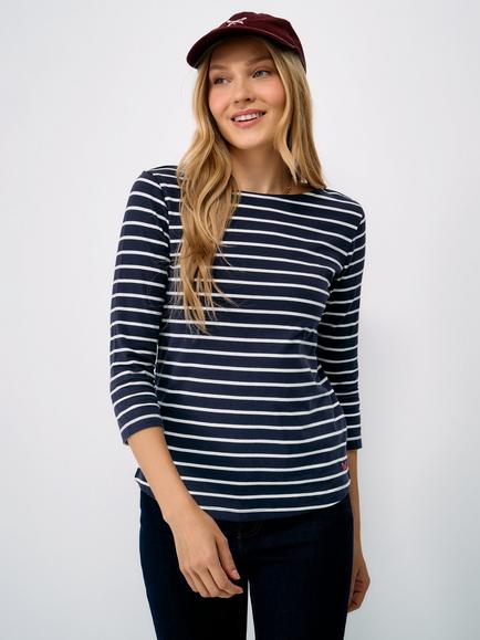 Crew Clothing Essential Stripe Jersey Breton Top, Navy Blue, Navy Blue