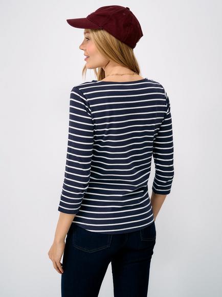 Crew Clothing Essential Stripe Jersey Breton Top, Navy Blue - view 2, Navy Blue