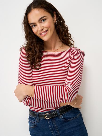 Crew Clothing Ballet-Back Striped Jersey Top, Ruby Red, Ruby Red