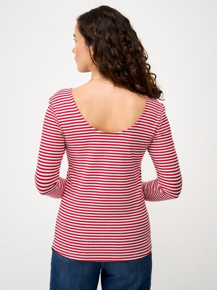 Crew Clothing Ballet-Back Striped Jersey Top, Ruby Red - view 2, Ruby Red