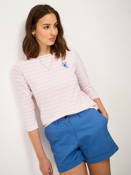 Crew Clothing Embroidered Cotton Breton Striped Top, Light Pink, Light Pink